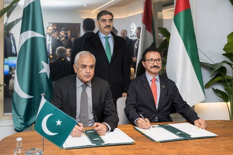 Shahid Ashraf Tarar, Pakistan's minister of communication, railways and maritime affairs, signs the agreements with DP World at the World Economic Forum in Davos, Switzerland