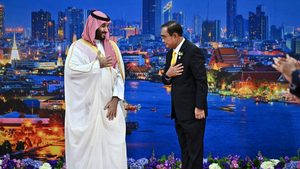 Saudi Crown Prince Mohammed bin Salman meets Thailand's then Prime Minister Prayut Chan-o-cha in November 2022, during the APEC summit in Bangkok