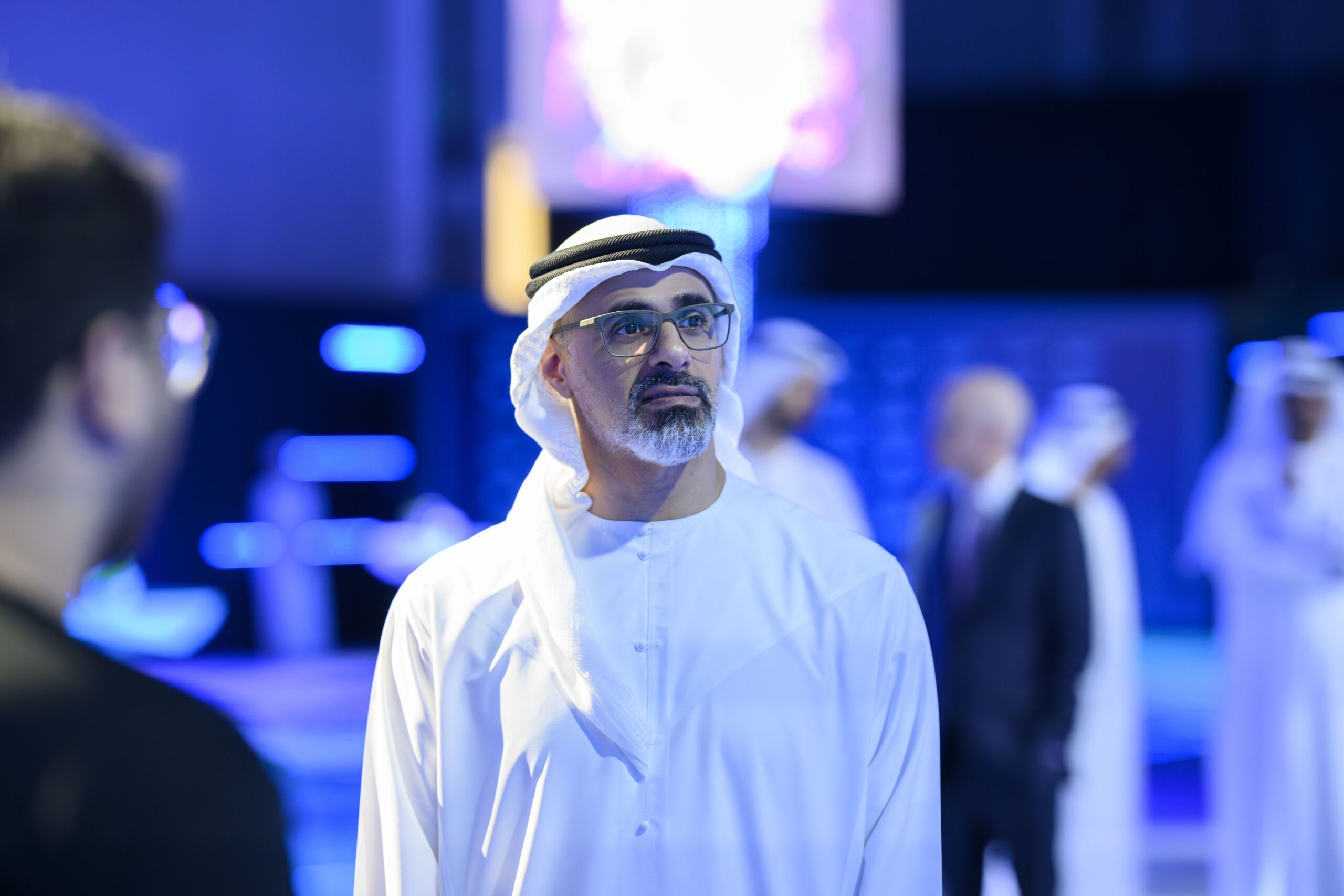 Abu Dhabi crown prince Sheikh Khaled bin Mohamed bin Zayed Al Nahyan at the launch of AI71, the company developing the large language AI model Falcon