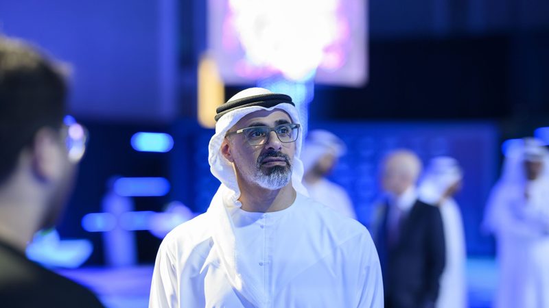 Abu Dhabi crown prince Sheikh Khaled bin Mohamed bin Zayed Al Nahyan at the launch of AI71, the company developing the large language AI model Falcon