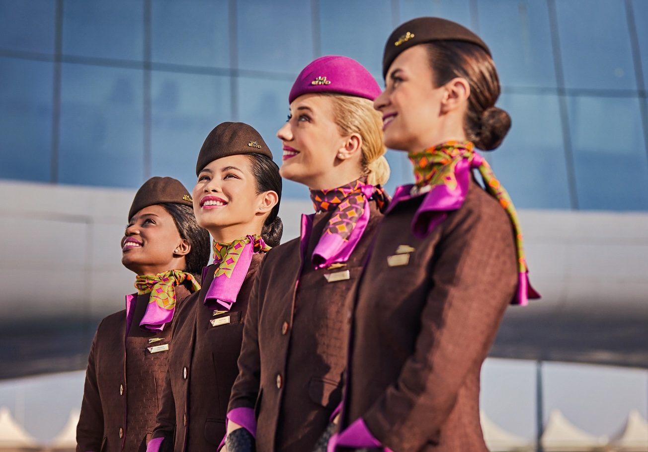 Etihad Airways cabin crew. The UK's Advertising Standards Authority banned ads by the UAE carrier and other airlines for misleading consumers over 'sustainable aviation'