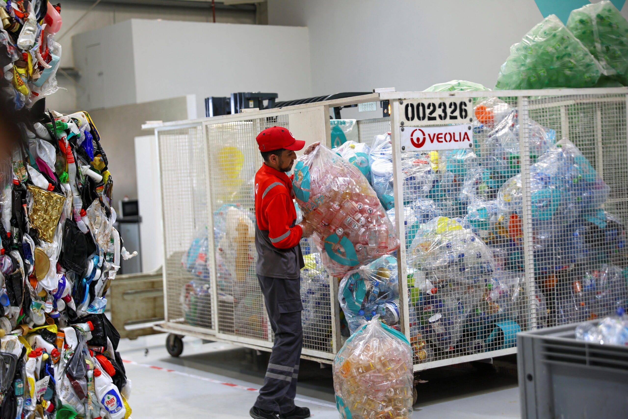 Recyclable plastics at a sorting facility in Dubai. The city banned single-use bags on January 1