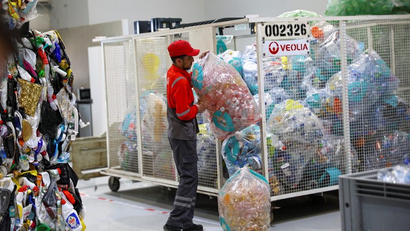Recyclable plastics at a sorting facility in Dubai. The city banned single-use bags on January 1
