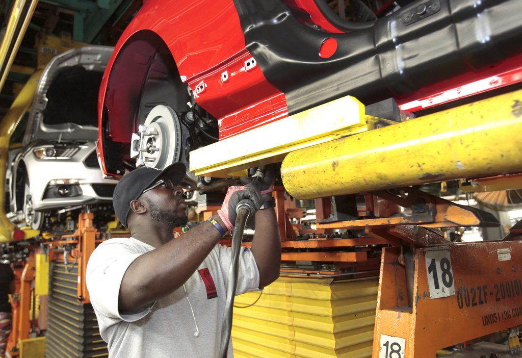 A car assembly worker in Michigan. Motor vehicles are the largest US export to Saudi Arabia
