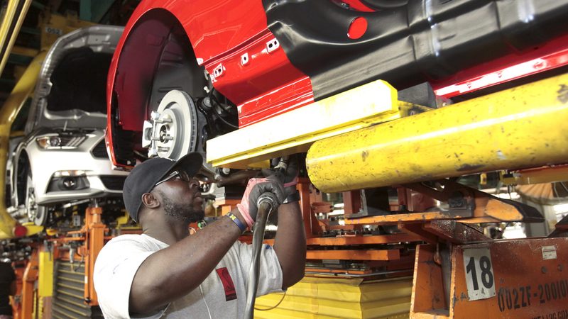 A car assembly worker in Michigan. Motor vehicles are the largest US export to Saudi Arabia
