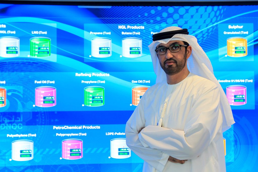 Adnoc Group CEO Sultan Ahmed Al Jaber pictured in the command centre at Adnoc headquarters in Abu Dhabi
