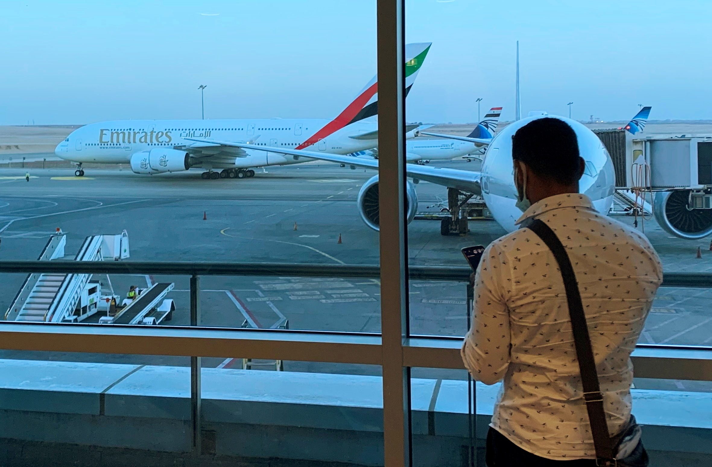 An Emirates flight at Cairo International Airport. Emirates last year launched a $200 million fund to produce sustainable aviation fuel