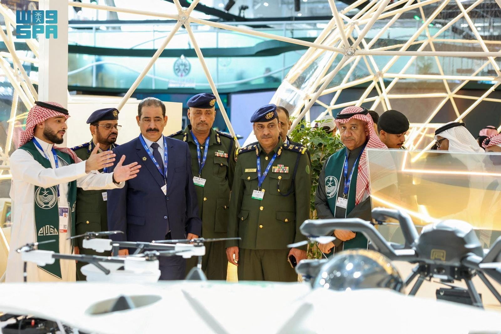 Drones on display at the World Defense Show in Riyadh, Saudi Arabia