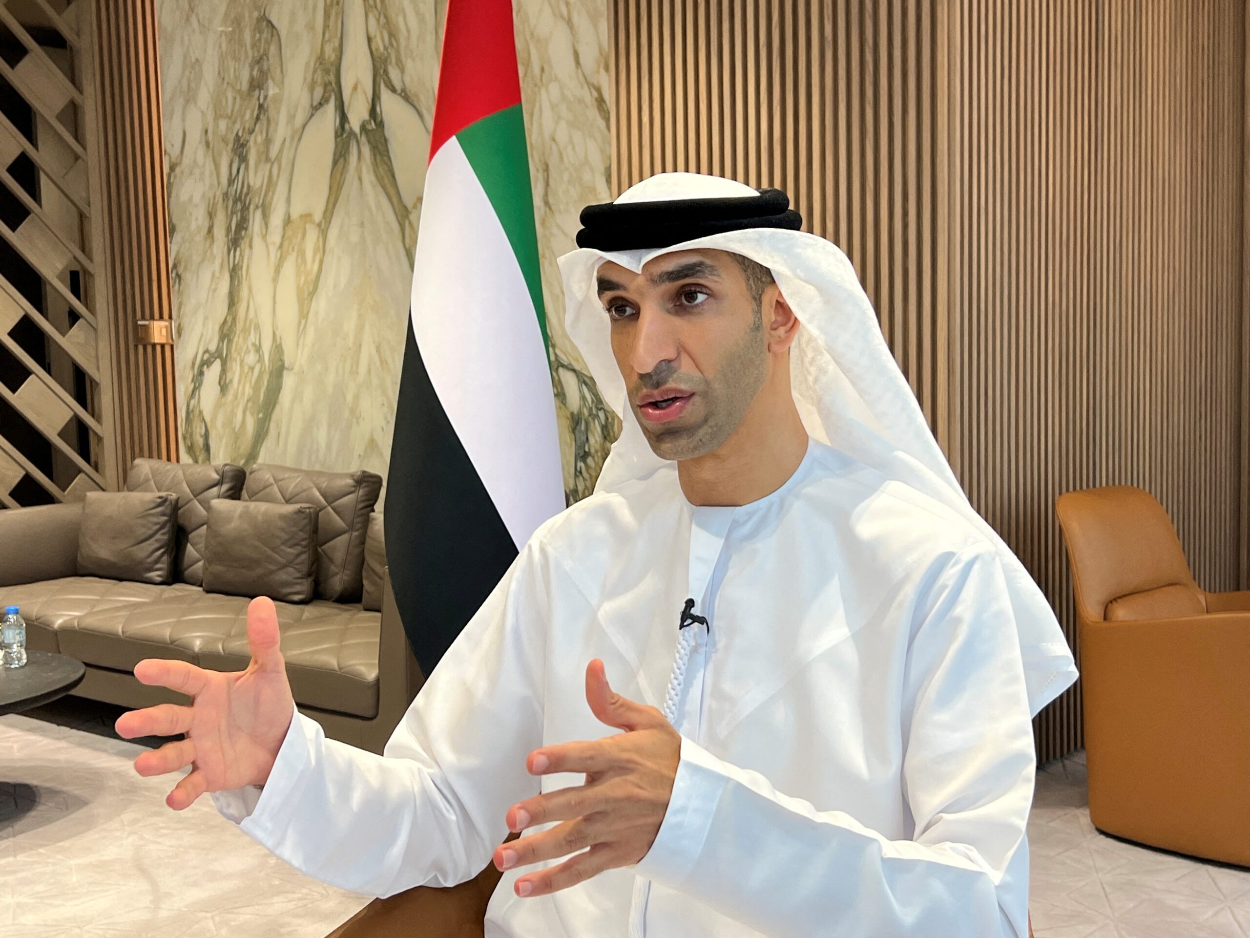 FILE PHOTO: United Arab Emirates Minister of State for Foreign Trade Thani Al Zeyoudi gestures during an interview with Reuters in Dubai, United Arab Emirates, June 30, 2022. REUTERS/Abdel Hadi Ramahi/File Photo