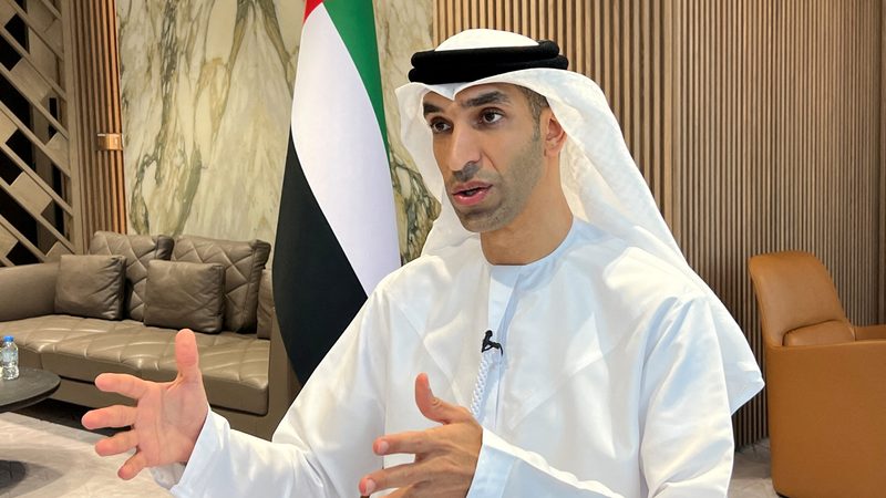 FILE PHOTO: United Arab Emirates Minister of State for Foreign Trade Thani Al Zeyoudi gestures during an interview with Reuters in Dubai, United Arab Emirates, June 30, 2022. REUTERS/Abdel Hadi Ramahi/File Photo