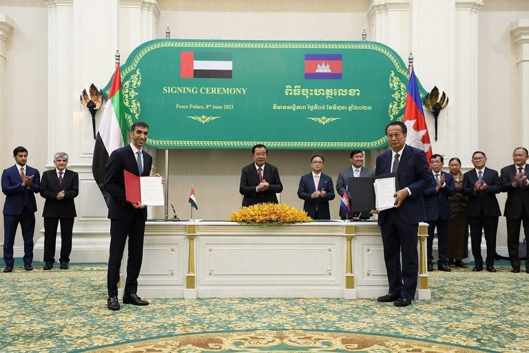 Cambodia’s prime minister Hun Sen witnessed the signing in Phnom Penh by the two countries' trade ministers, Dr Thani bin Ahmed Al Zeyoudi and Pan Sorasak