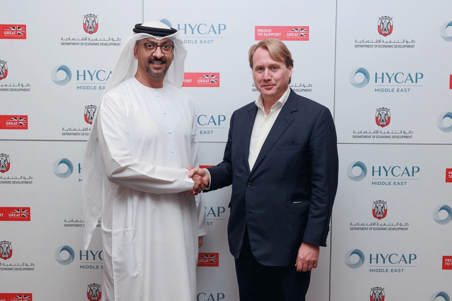 ADDED's Arafat Al Yafei with Jo Bamford, chairman of Hycap