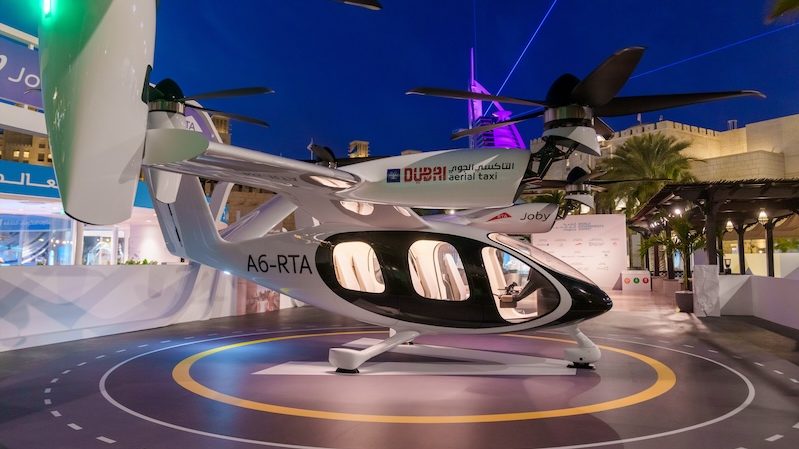 Joby Aviation's electric air taxi is displayed at the World Governments Summit in Dubai