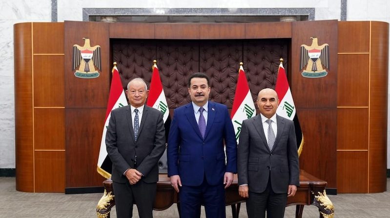 From left: Ora Developers Group chairman Naguib Sawiris, Iraqi Prime Minister Mohammed S Al-Sudani and Iraqi housing minister Bangin Rekani at the contract award ceremony