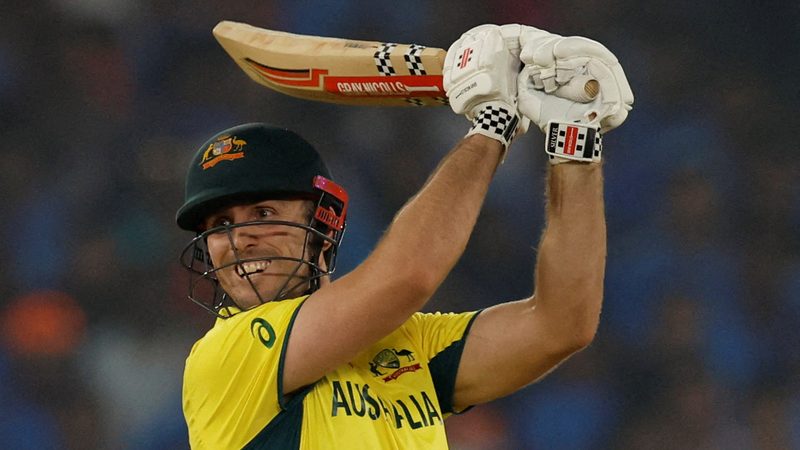 Helmet, Cricket, Cricket Bat Cricket - ICC Cricket World Cup 2023 - Final - India v Australia - Narendra Modi Stadium, Ahmedabad, India - November 19, 2023 Australia's Mitchell Marsh in action REUTERS/Adnan Abidi