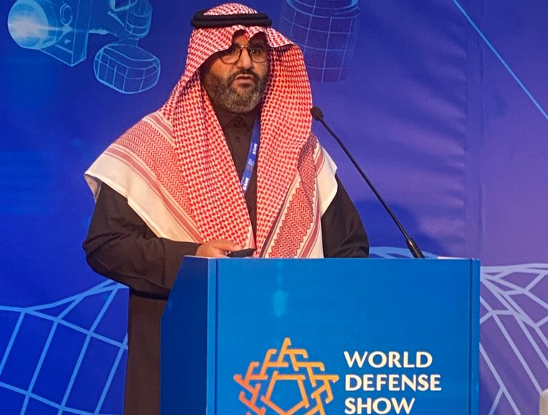 Saud Alhmoud, the National Guard’s executive director of strategy, speaks at the World Defense Show