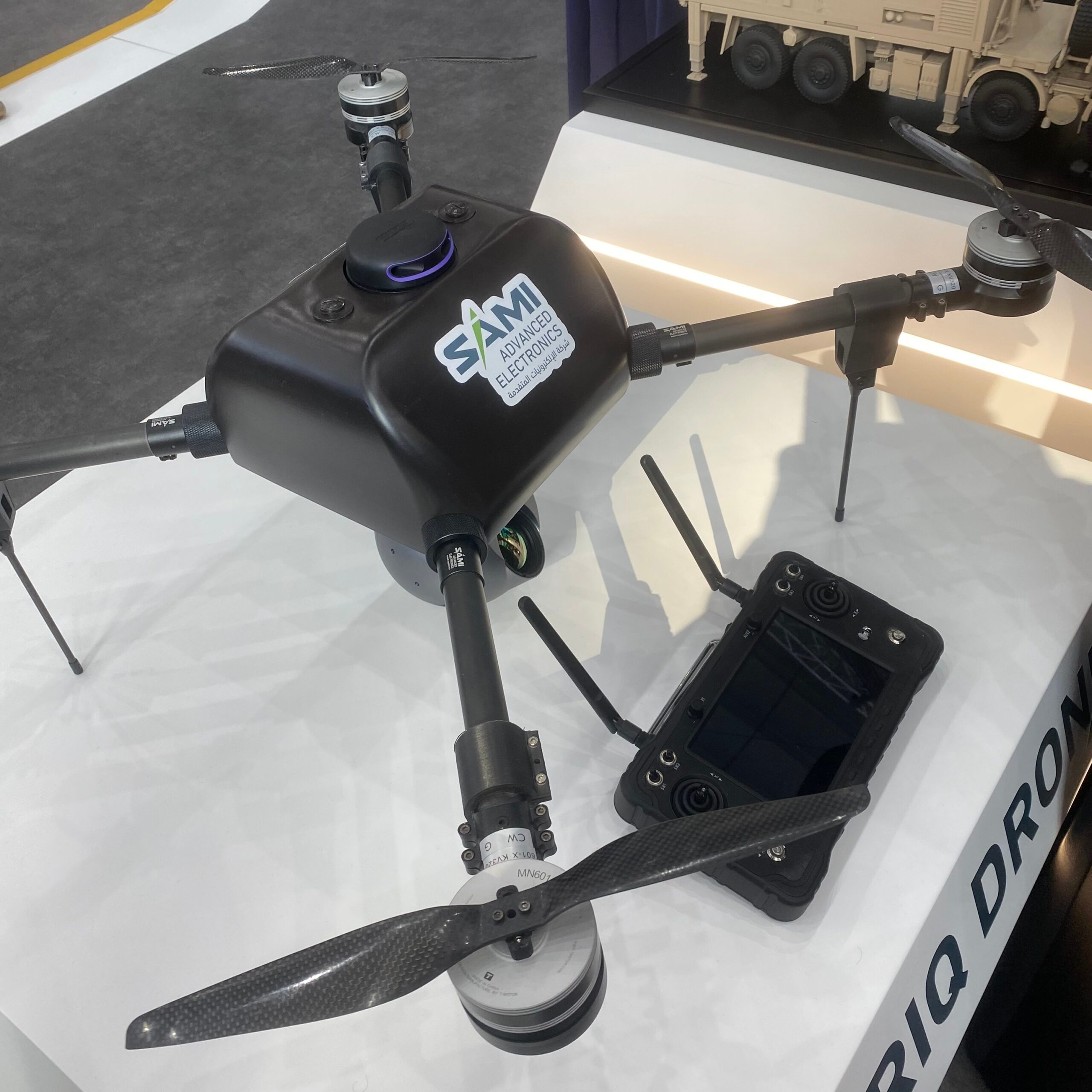 A drone manufactured by Saudi Arabian Military Industries on display at the World Defense Show in Riyadh