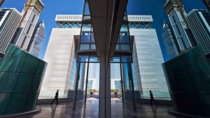 The DIFC is now home to 5,523 companies, up 26 percent year-on-year reflection DIFC building