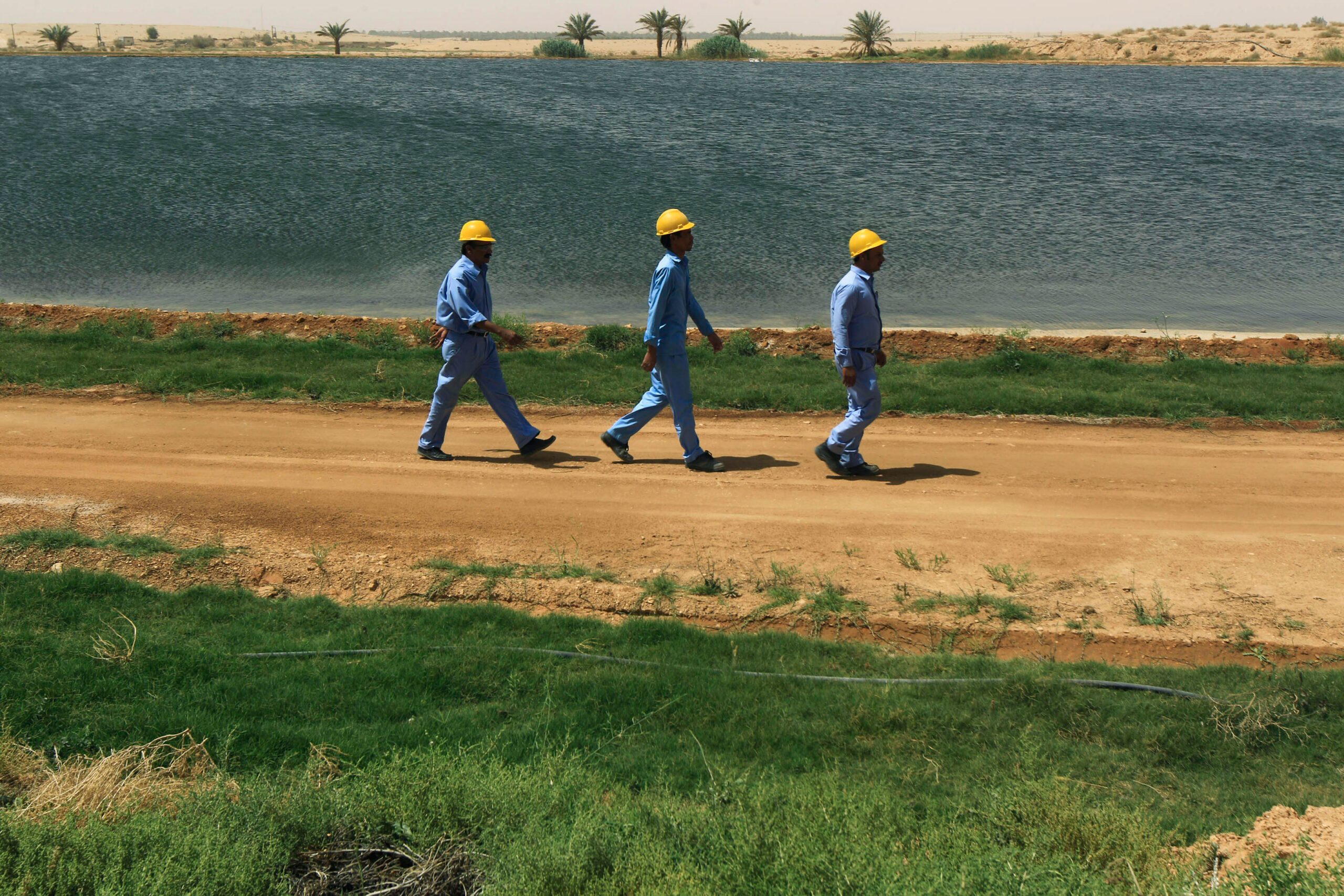 Staff at a Saudi desalination plant. The kingdom is investigating more sustainable desalination methods