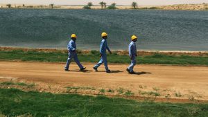 Staff at a Saudi desalination plant. The kingdom is investigating more sustainable desalination methods