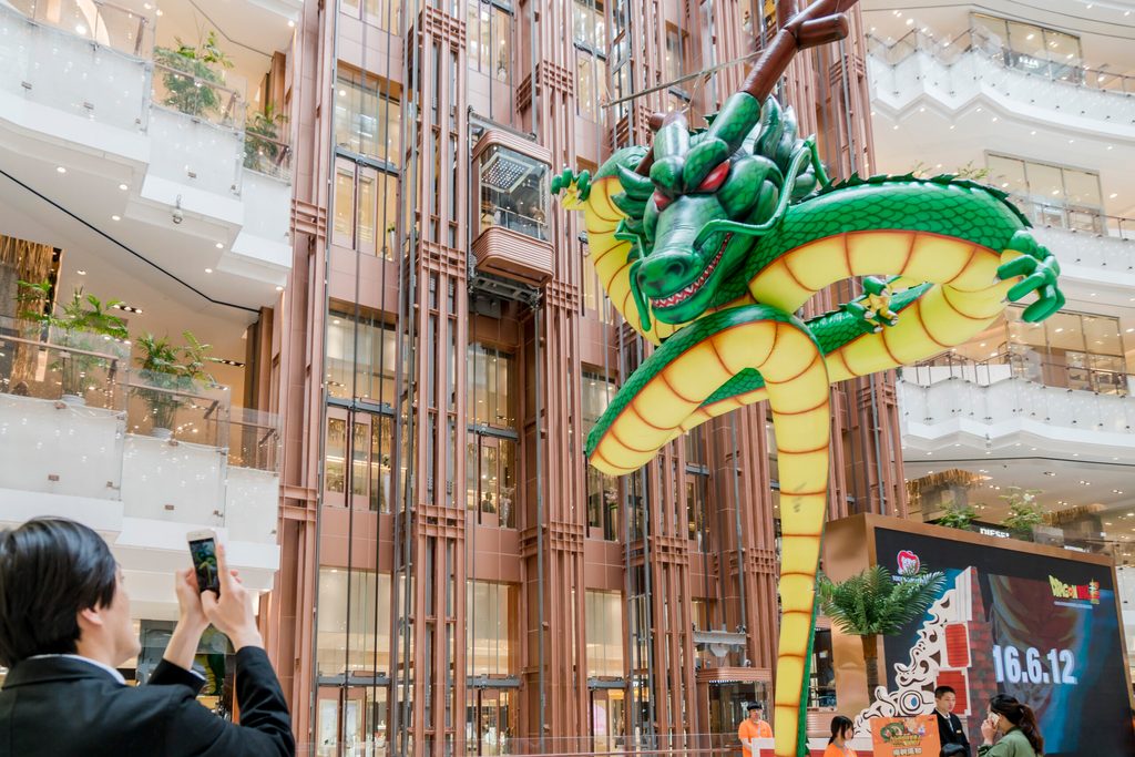 A 10-metre sculpture of Shenron at an exhibition. In Qiddia, the Dragon Ball character will form a 70 m high roller coaster