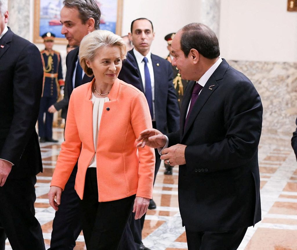 Egyptian President Abdel Fattah al-Sisi talks with European Commission President Ursula von der Leyen. The EU has agreed $7.4bn of funding to Egypt