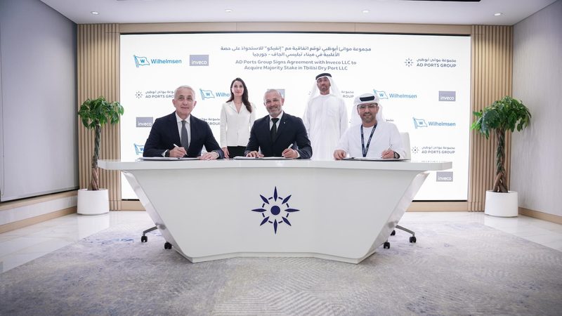 Abu Dhabi GeorgiaJemal Inaishvili, founder of Inveco, Neal de Roche, president of Wilhelmsen Port Services and Mohamed Juma Al Shamisi of AD Ports Group