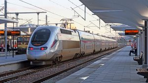 An Al Boraq high-speed train at Tangier-Ville station. The line opened in 2018 and runs to Casablanca