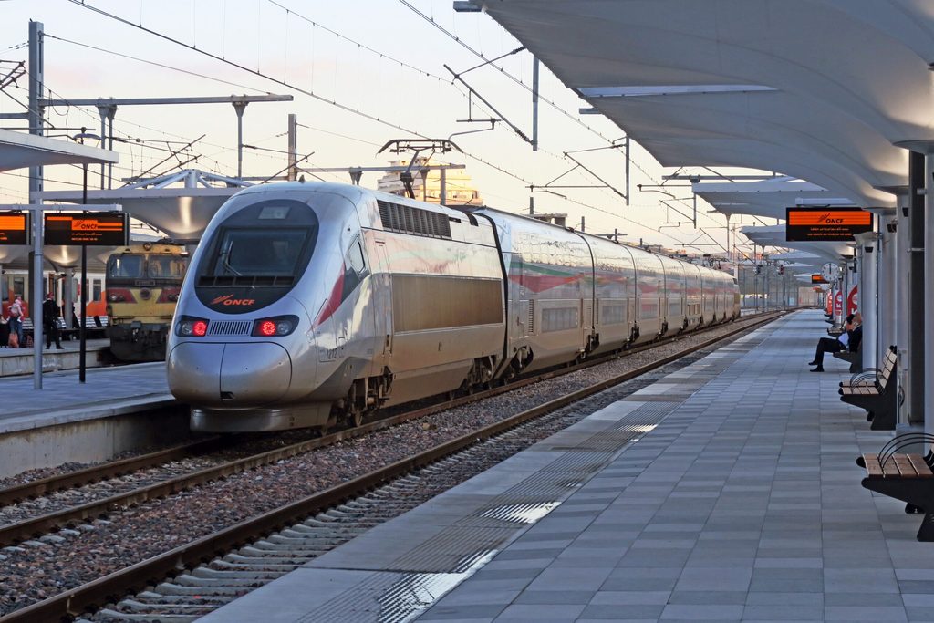 An Al Boraq high-speed train at Tangier-Ville station. The line opened in 2018 and runs to Casablanca