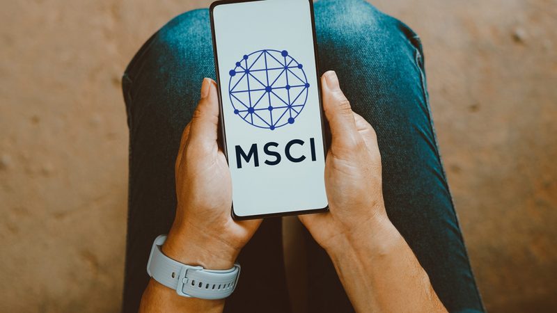 In this photo illustration, the MSCI Inc. logo is displayed on a smartphone screen. (Photo by Rafael Henrique / SOPA Images/Sipa USA) No Use Germany.