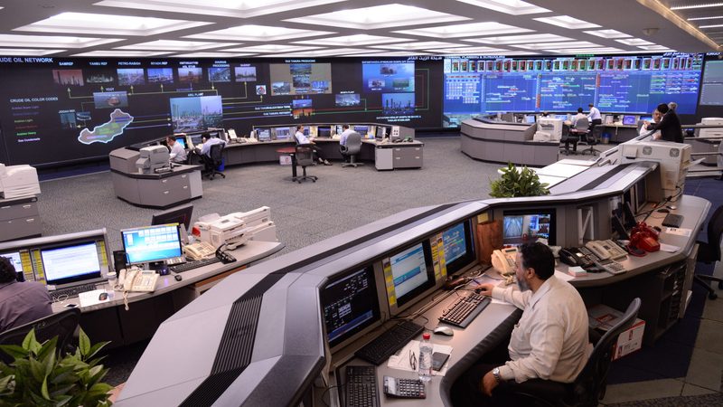 The operations centre at Saudi Aramco's Dhahran HQ. A 2012 cyberattack on the company wiped out data on 30,000 computers