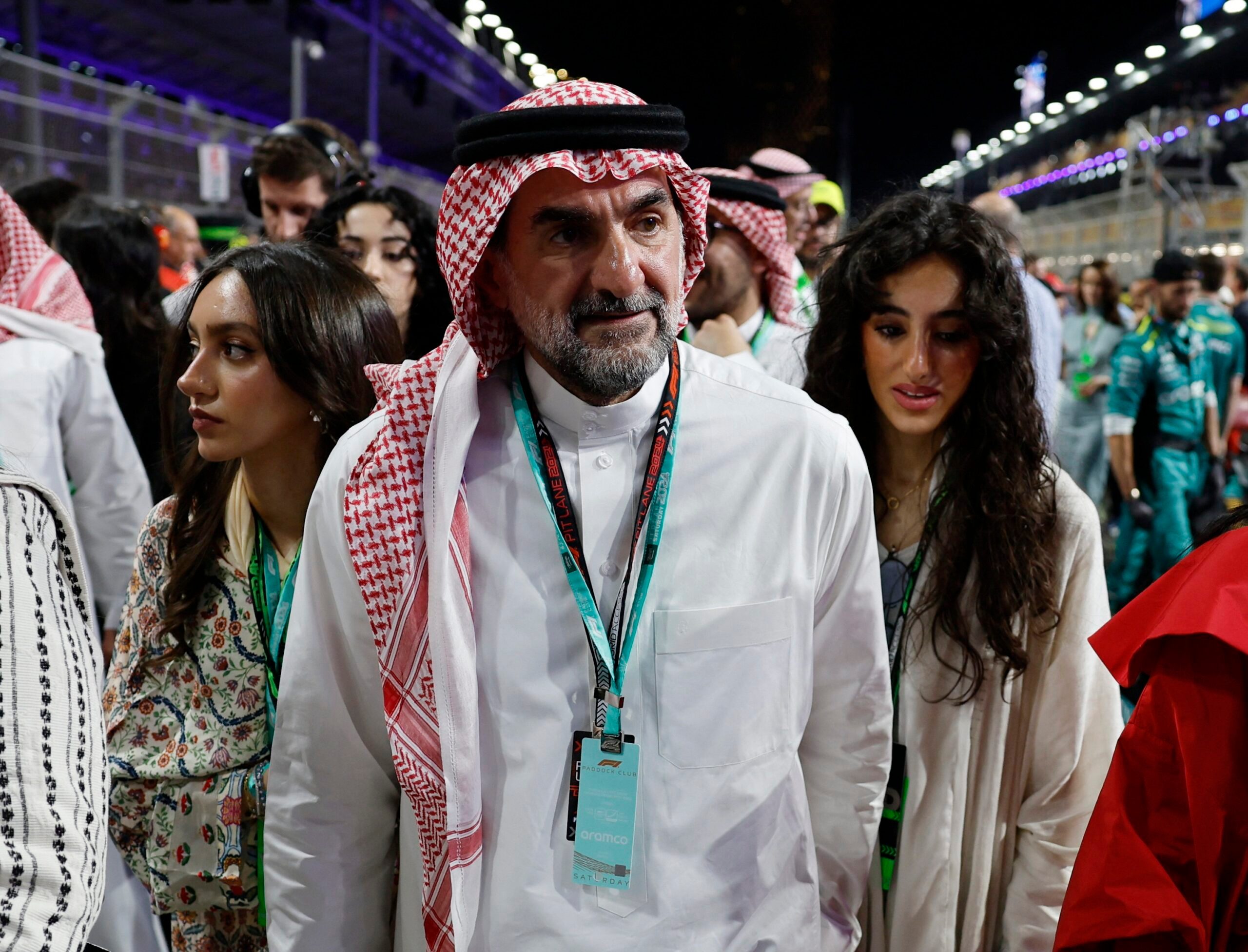 People, Person, Adult Formula One F1 - Saudi Arabian Grand Prix - Jeddah Corniche Circuit, Jeddah, Saudi Arabia - March 9, 2024 Chairman of Aramco's Board of Directors HE Yasir O. Al-Rumayyan is pictured on the grid before the race REUTERS/Hamad I Mohammed