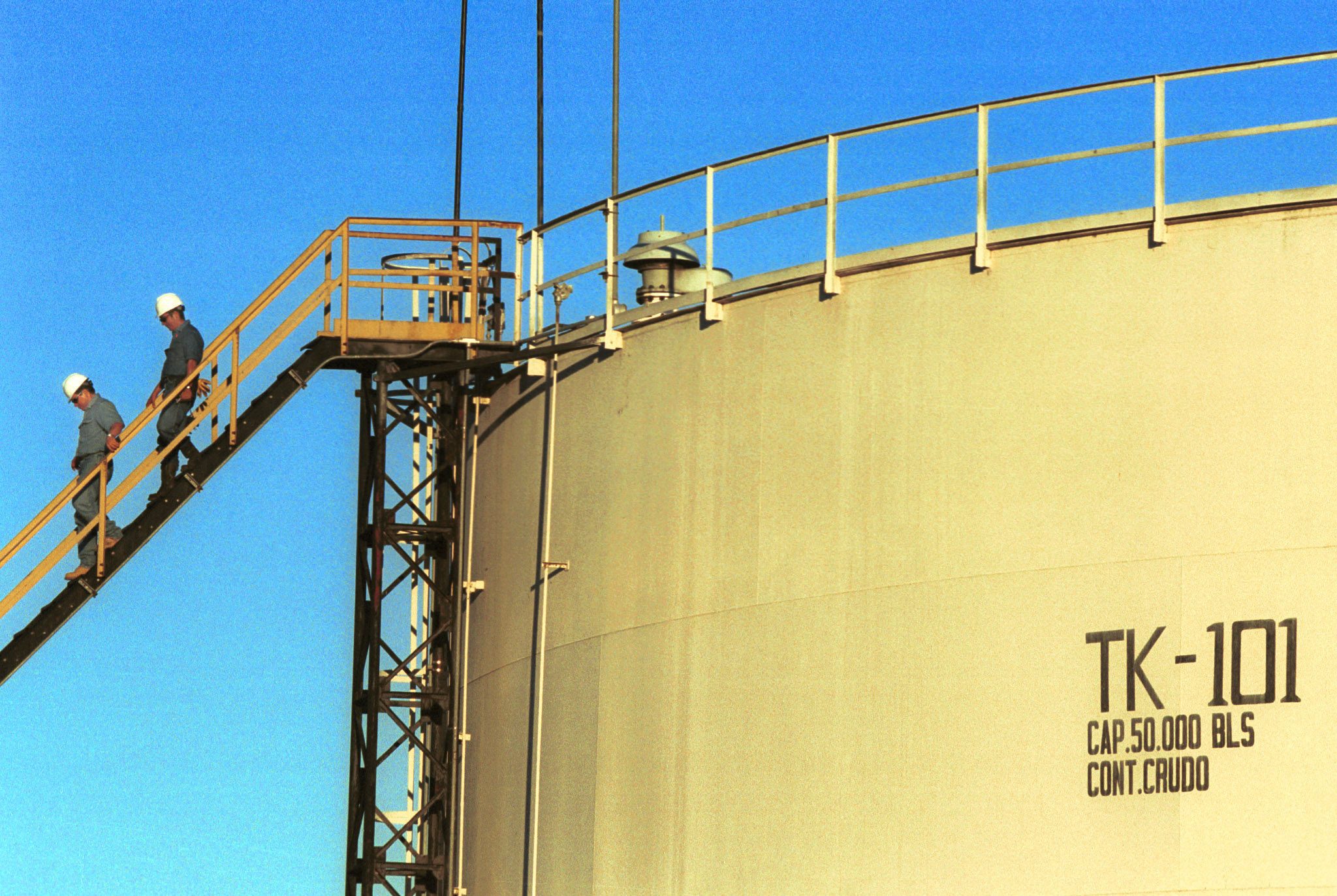 Workers at Cano Limon oil field in eastern Colombia. Oil is one of the country's largest exports