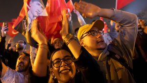 Supporters of Ekrem İmamoğlu, Istanbul's CHP mayor, celebrate his re-election on March 31