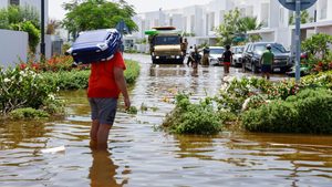 A flooded residential area in Dubai. New drainage infrastructure should be nature-based, say experts