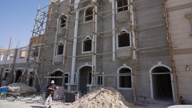 Construction work in Kuwait. Nurseries, schools and shops are being built for the new residential district of Al Metlaa