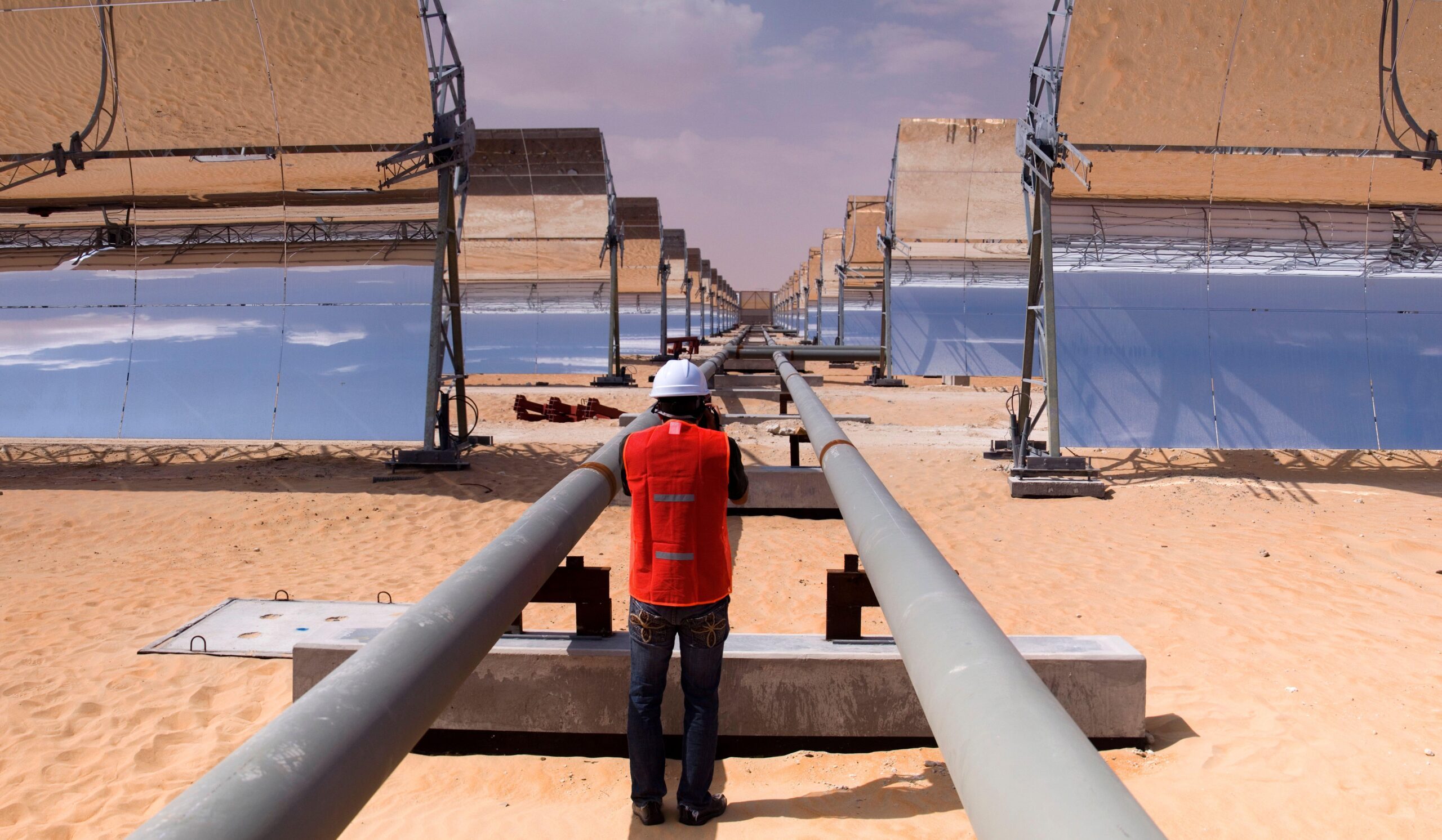 A worker at Shams Solar Power Station in Abu Dhabi. Solar's share of renewable energy in the Middle East has soared over the last decade