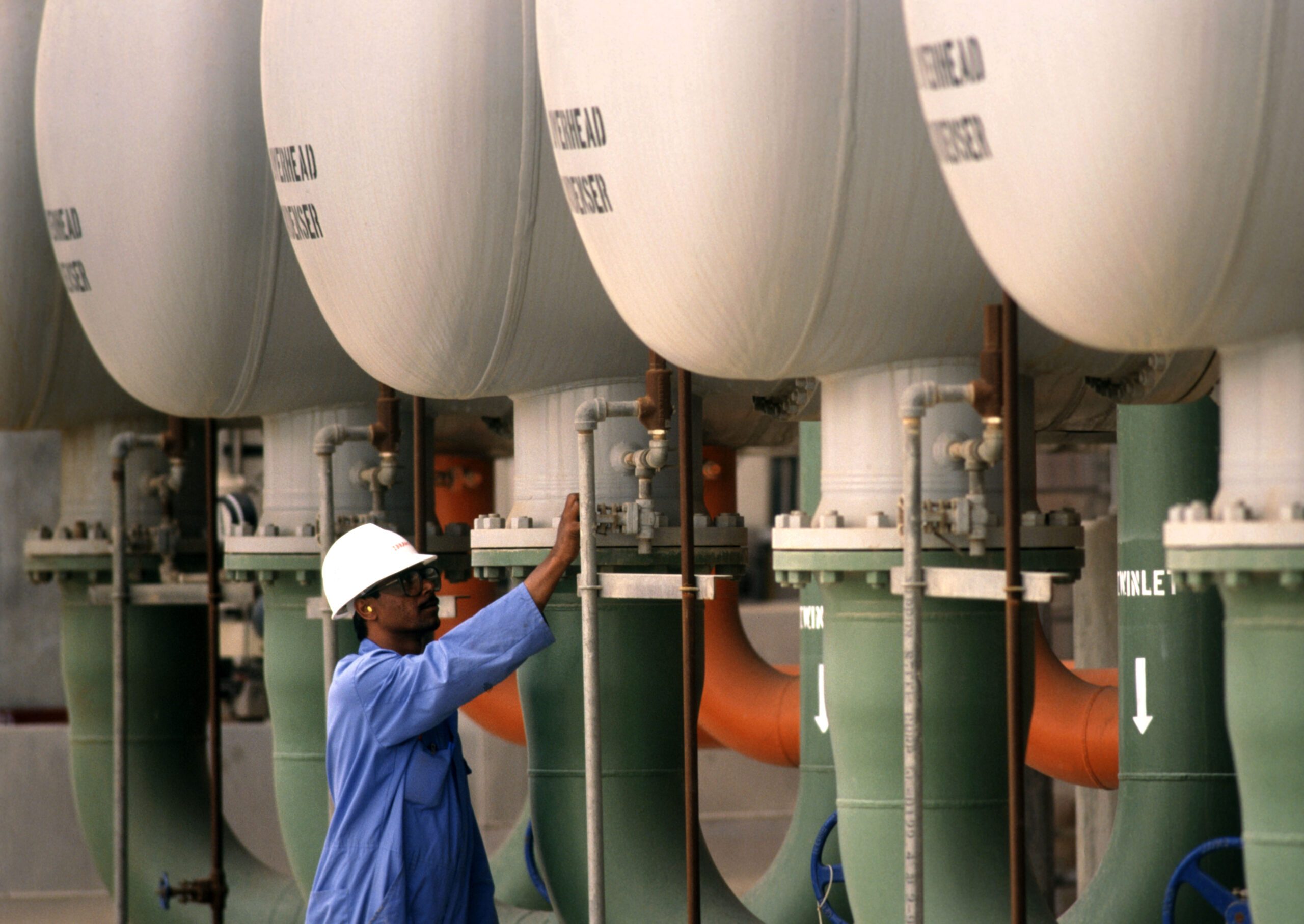 Methane strorage tanks at Ibn Sina refinery in Jubail. Saudi Arabia has pledged to ban routine methane flaring, as has the UAE