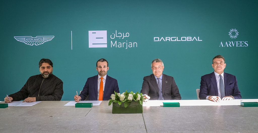 Executives from Dar Global, Marjan, Aston Martin and Aarvees Group at the signing ceremony