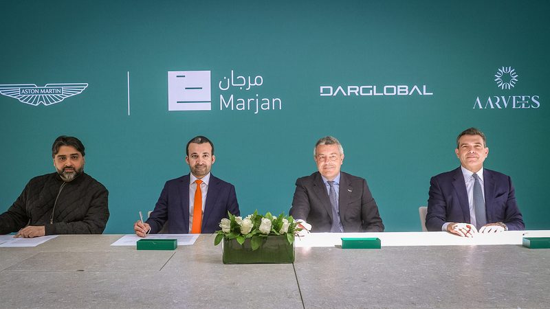 Executives from Dar Global, Marjan, Aston Martin and Aarvees Group at the signing ceremony
