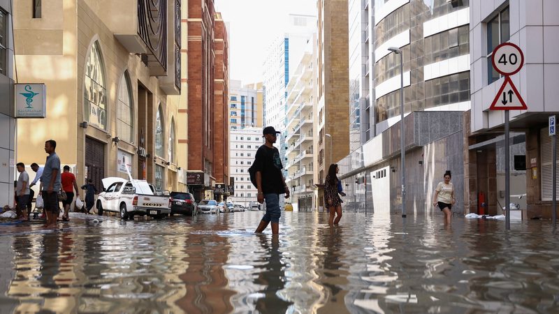 Dubai was hit by the heaviest rainfall in 75 years on Tuesday, leaving motorists stranded floods rain weather UAE Gulf