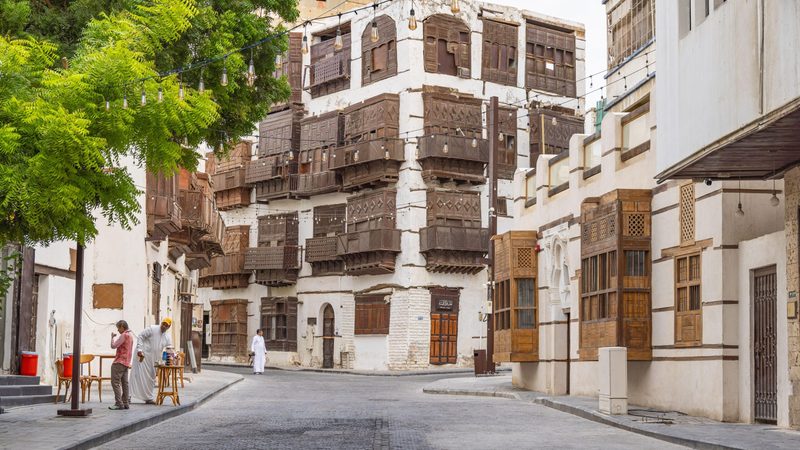 Traditional Hijazi tower house with wooden Rosan windows