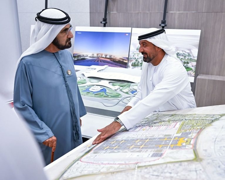 Dubai ruler Sheikh Mohammed bin Rashid Al Maktoum reviews plans for the airport