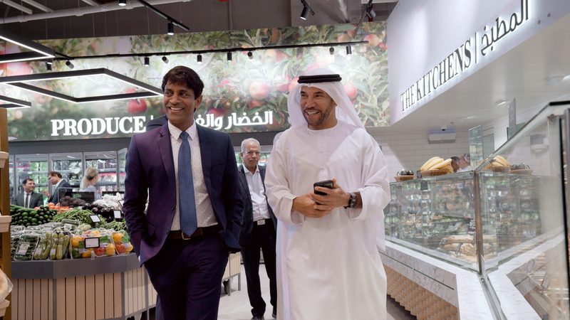 Spinneys CEO Sunil Kumar and chairman Ali Al Bwardy. The company operates 75 grocery retail supermarkets in the UAE and Oman