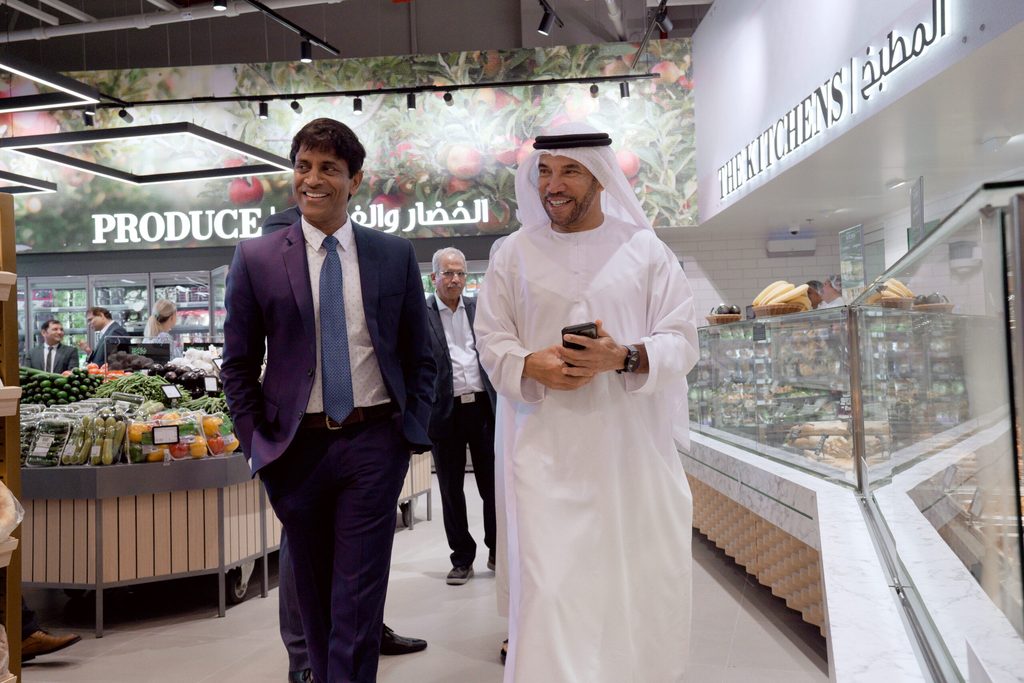 Spinneys CEO Sunil Kumar and chairman Ali Al Bwardy. The company operates 75 grocery retail supermarkets in the UAE and Oman