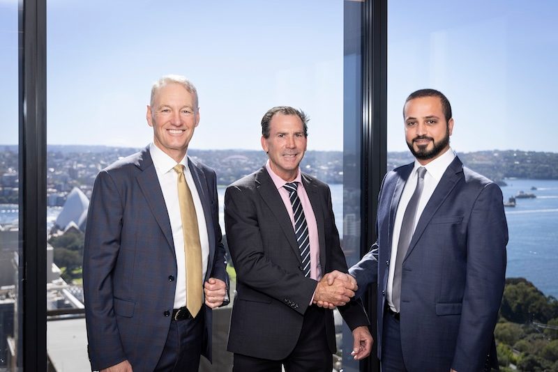 Plenary founder and director Paul Oppenheim, Plenary CEO David Lamming and Ahmed Ali AlShamsi, director of energy and utilities at ADQ