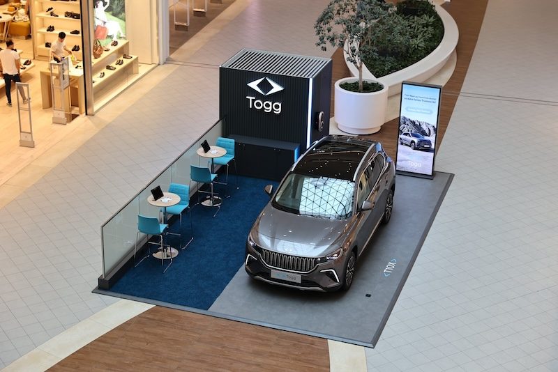 A Togg EV on display at a Turkish mall. The company is manufacturing a fully electric SUV at its facility in Bursa province