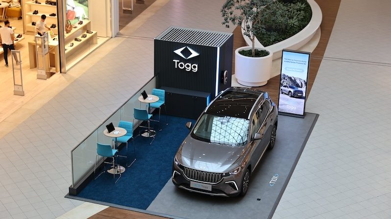 A Togg EV on display at a Turkish mall. The company is manufacturing a fully electric SUV at its facility in Bursa province