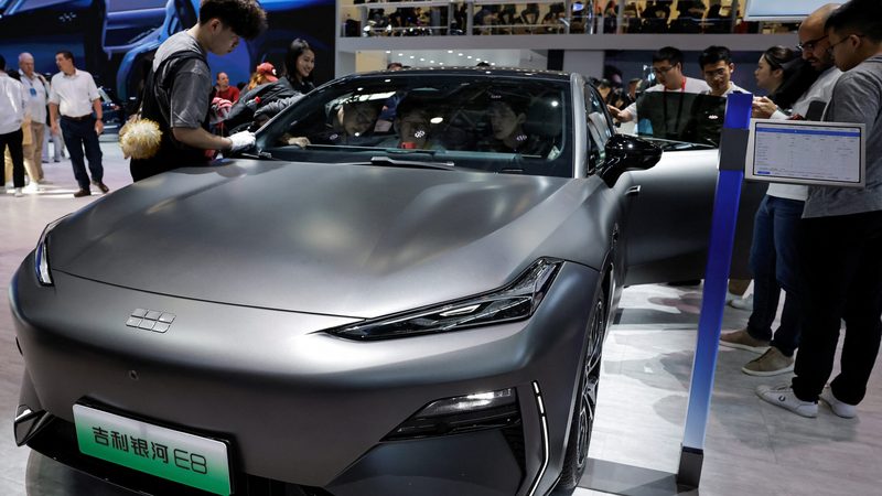 A Geely Galaxy E8 electric vehicle at Auto China 2024. Geely is one of the most popular Chinese car brands in the Gulf