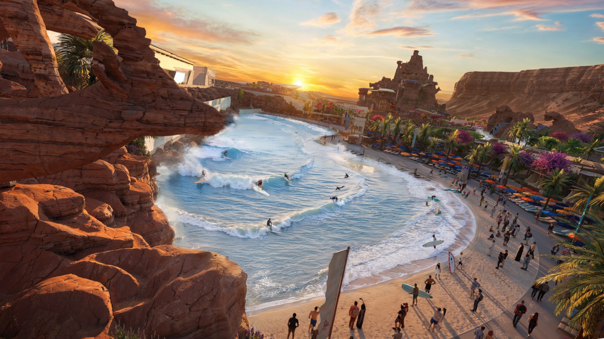 An artist's impression of the surf lagoon being built at Aquarabia in Qiddiya, Saudi Arabia